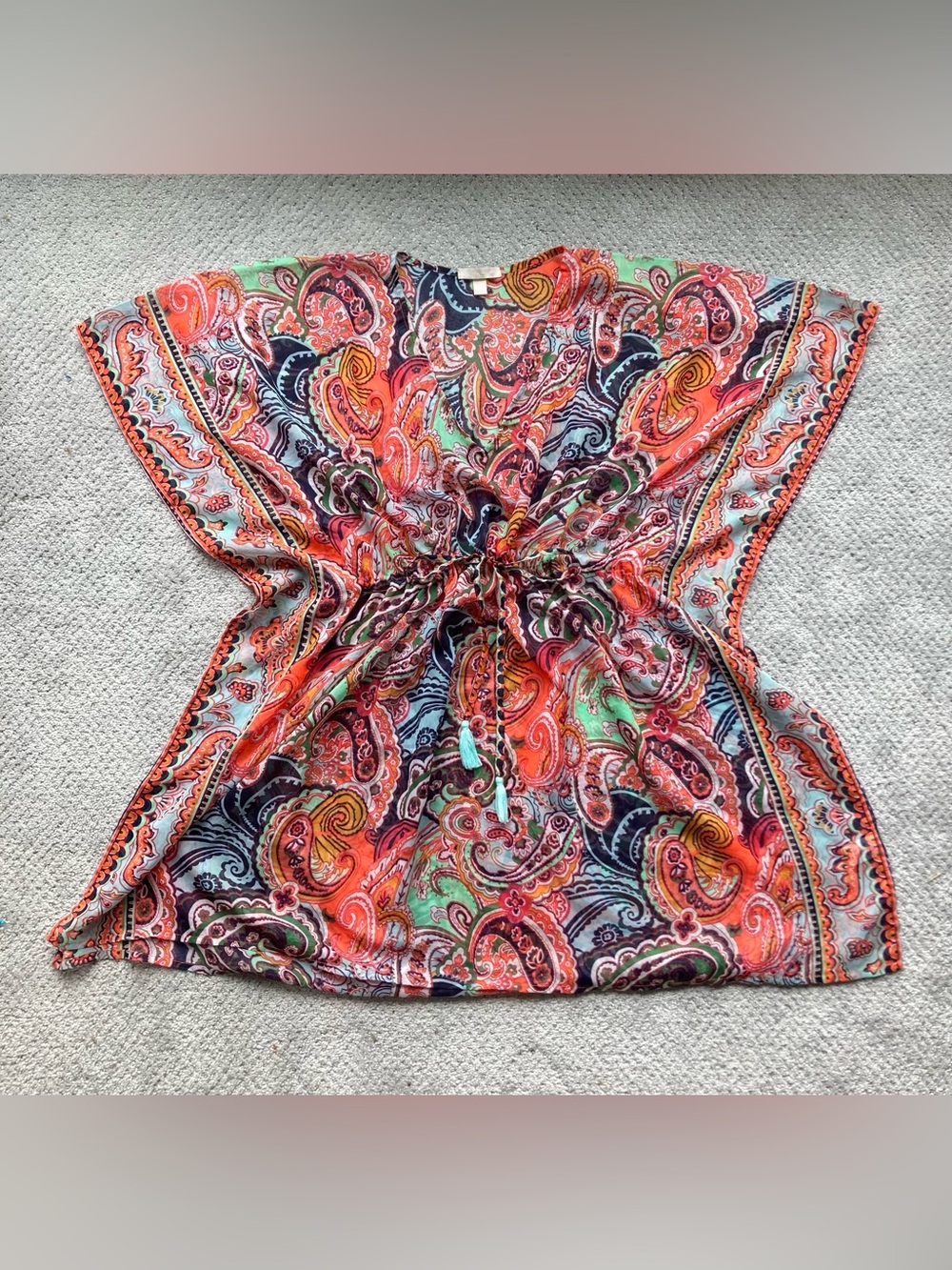 Women's Paisley Drawstring Multicolor Beach Cover Summer Bohemian Fun One Size